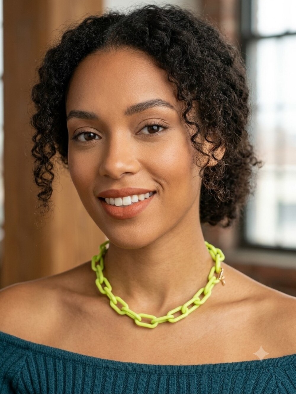 Neon Lime Green Chunky Chain Link Choker Necklace Gold Clasp Statement Y2K Color